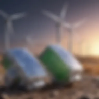 Illustration of renewable energy technologies powered by lithium-ion batteries