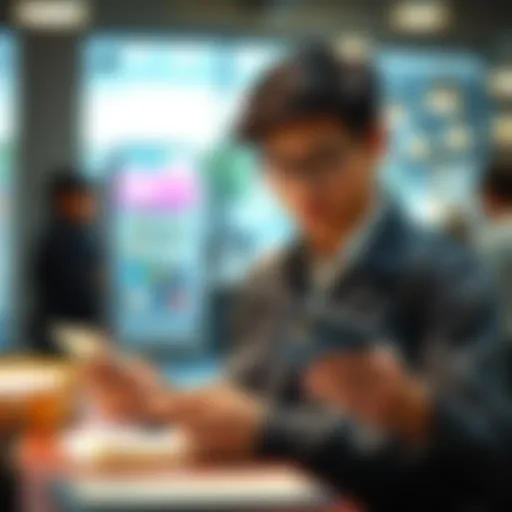 A young adult examining credit card options
