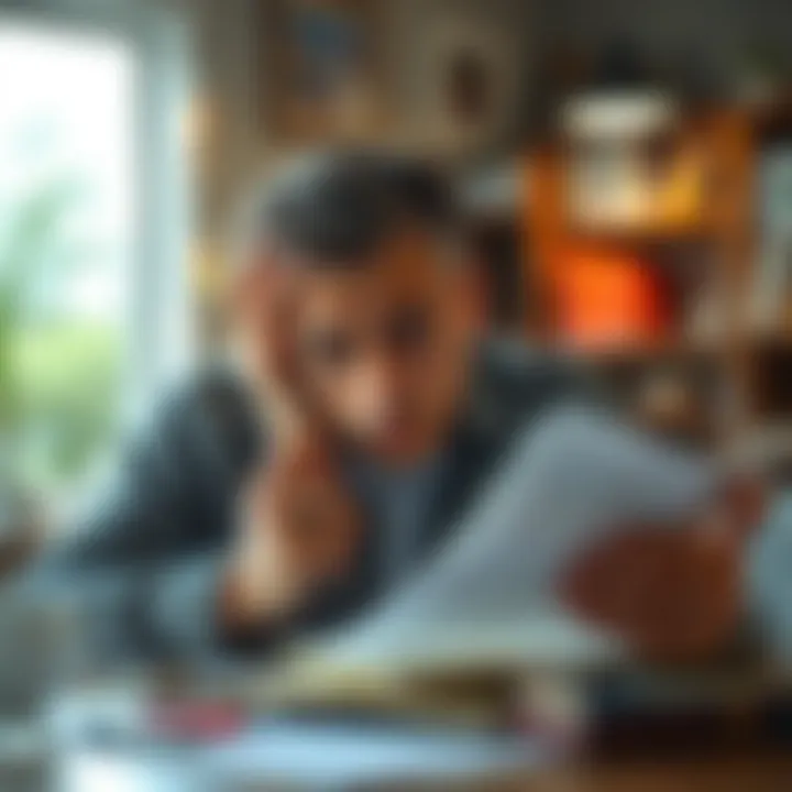 Financial Stress and Home Selling Decisions Visual of a homeowner analyzing their finances, depicting the stress of unpaid taxes