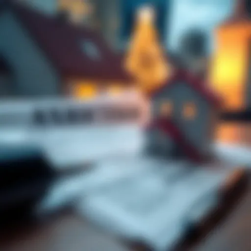 A representation of tax documents and a house symbolizing the connection between property and taxes