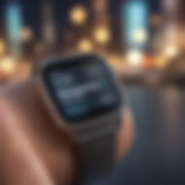 A sleek smartwatch displaying financial tracking apps