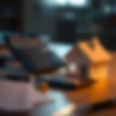 A calculator and house model representing financial decision-making