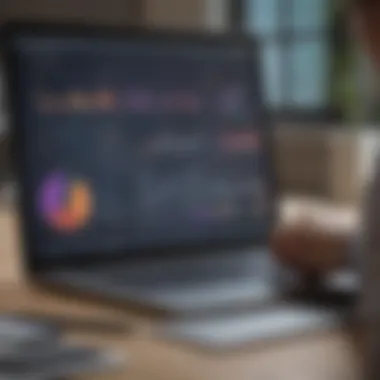 A person analyzing market trends on a laptop with graphs