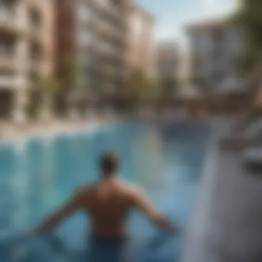 Relaxed lifestyle in a community pool area of a condo