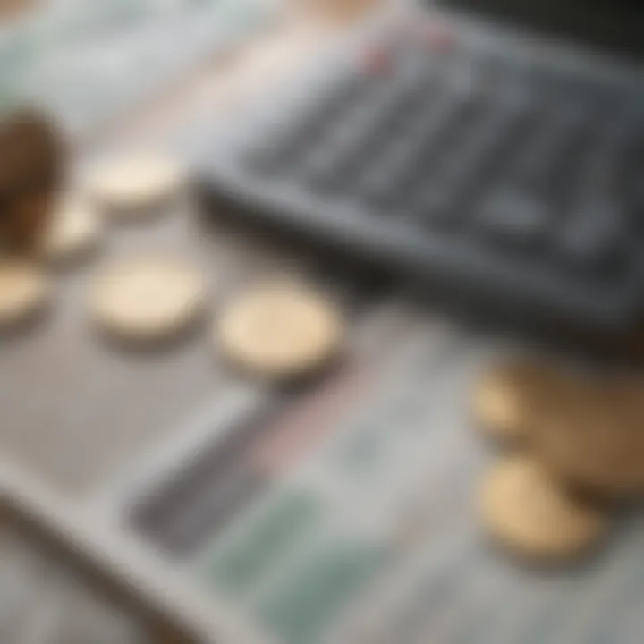 A serene image of a savings account with coins and a calculator