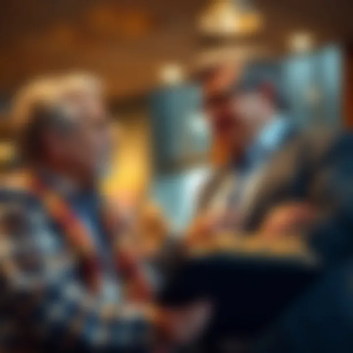 Client Advisory Interaction A confident financial planner engaged in a discussion with a client, showcasing advisory skills.