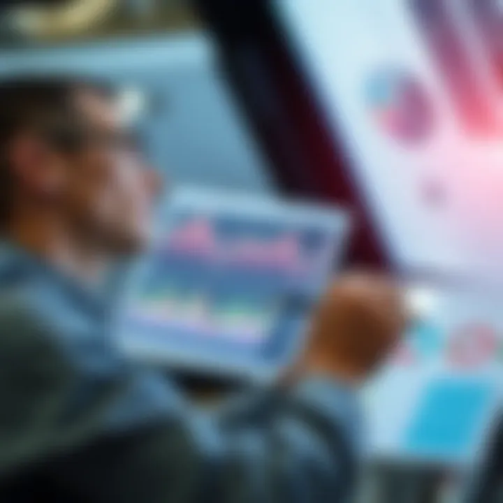 Analyzing Financial Data A professional looking at charts and graphs on a screen, analyzing financial data.