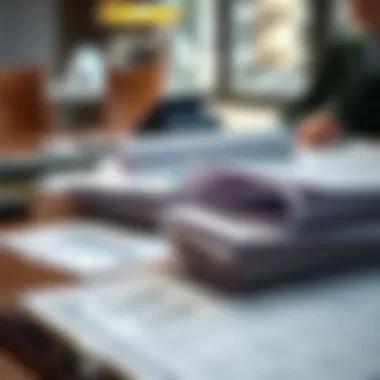 A diverse array of loan documents laid out on a wooden table