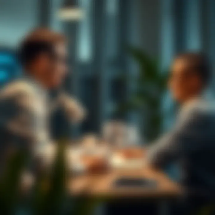 A financial advisor discussing options with a client at a desk