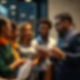 A diverse group of international students discussing financial options