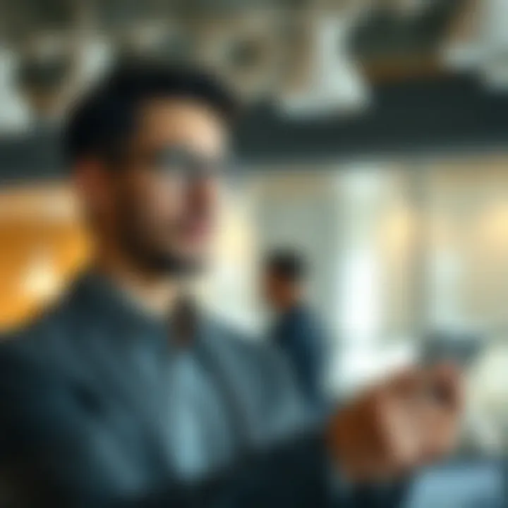 Confident Risk Analysis in Business A business owner analyzing potential risks with confidence