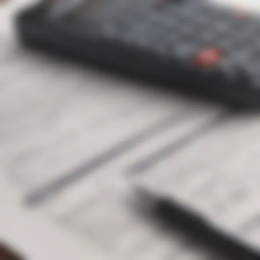 A close-up of a bank account application form with a pen and calculator