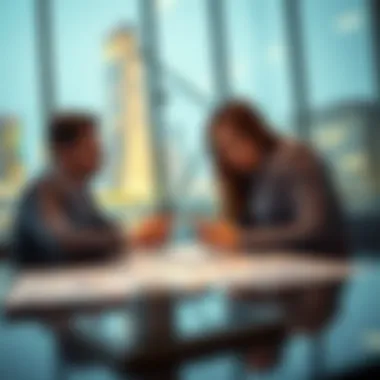 Strategic Collaboration Two individuals discussing strategies over a table with charts