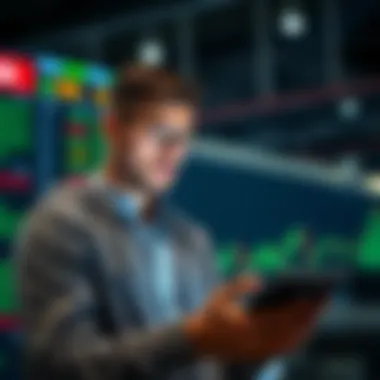 Analyzing Stock Market Trends A beginner analyzing stock market trends on a digital device