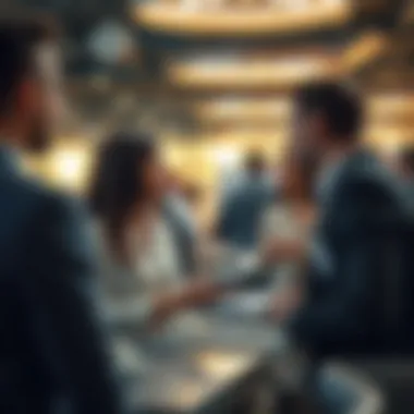 A networking event with professionals discussing opportunities