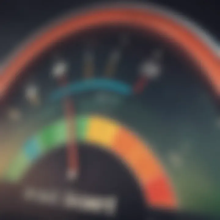 A visual representation of a credit score gauge indicating improvement.