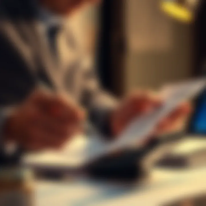 Person analyzing financial documents with calculator