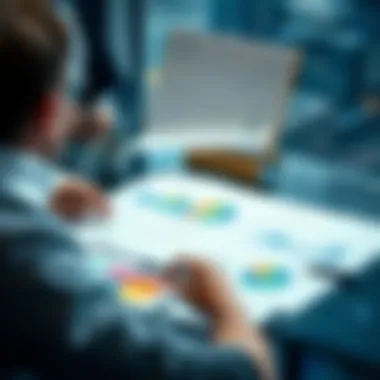 An investor analyzing land value through graphs and data on a table