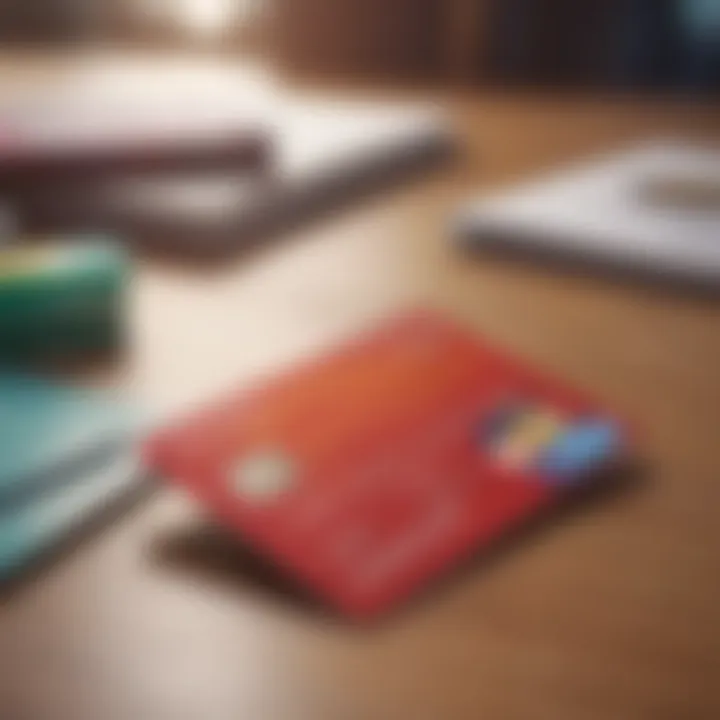 A vibrant student cashback card displayed on a desk with study materials.