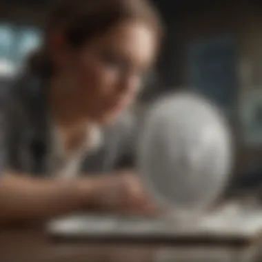 An expert examining a silver dollar with a grading scale