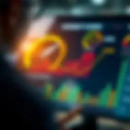 A graphical representation of a business credit score dashboard with fluctuating metrics