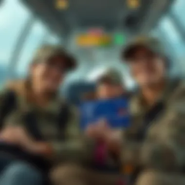 Traveling with the USAA Travel Card Depicting military families enjoying travel experiences