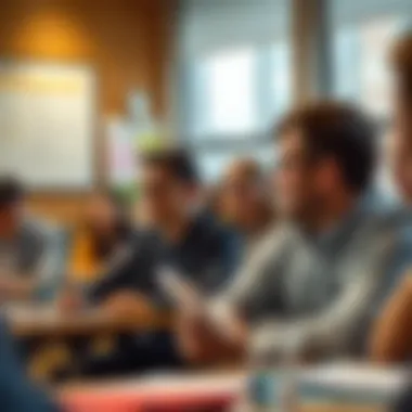 Classroom setting with engaged students discussing management concepts