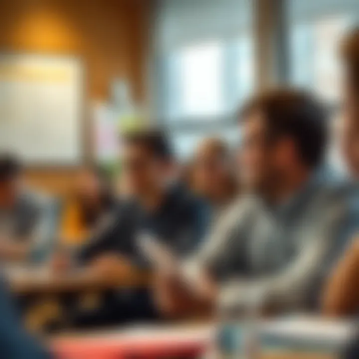 Classroom setting with engaged students discussing management concepts